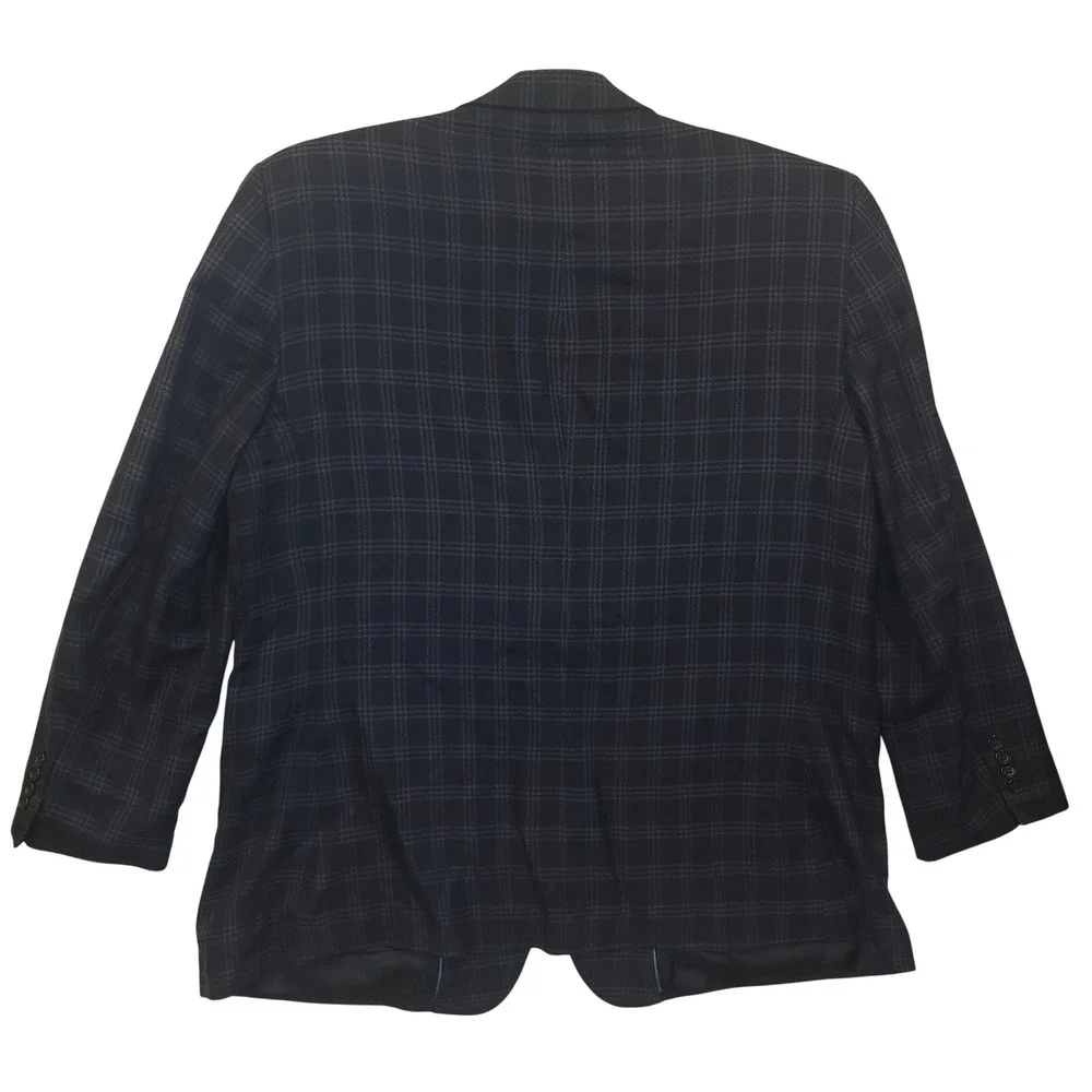 Jos. A. Bank Reserve‎ Mens 48 Long Silk Wool Navy Blue Plaid Blazer Sport Coat
